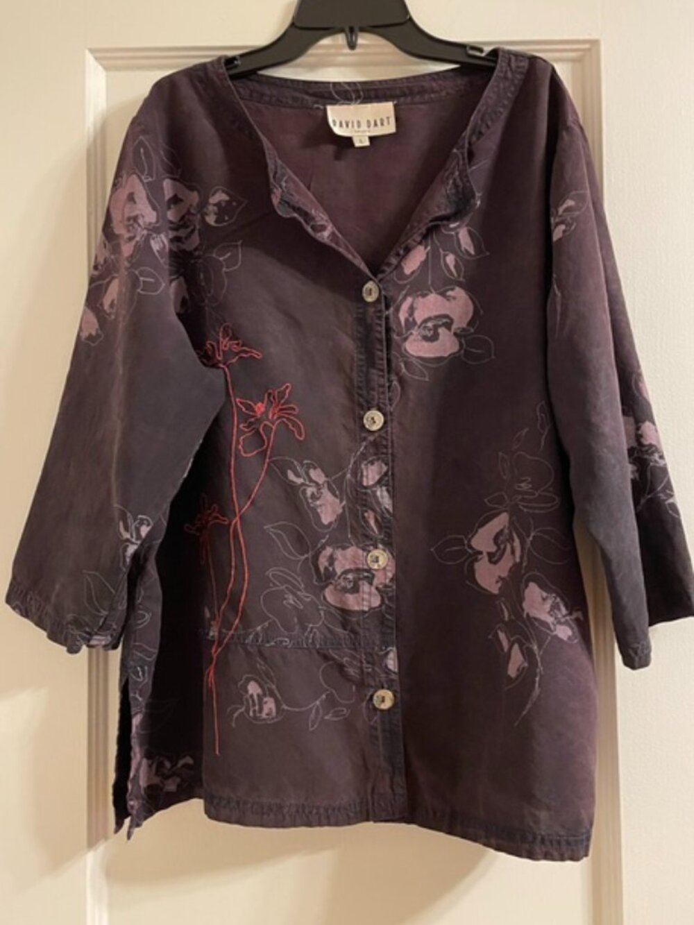 DAVID DART Tencel Lyocell Purple Embroidered Top Large 90s